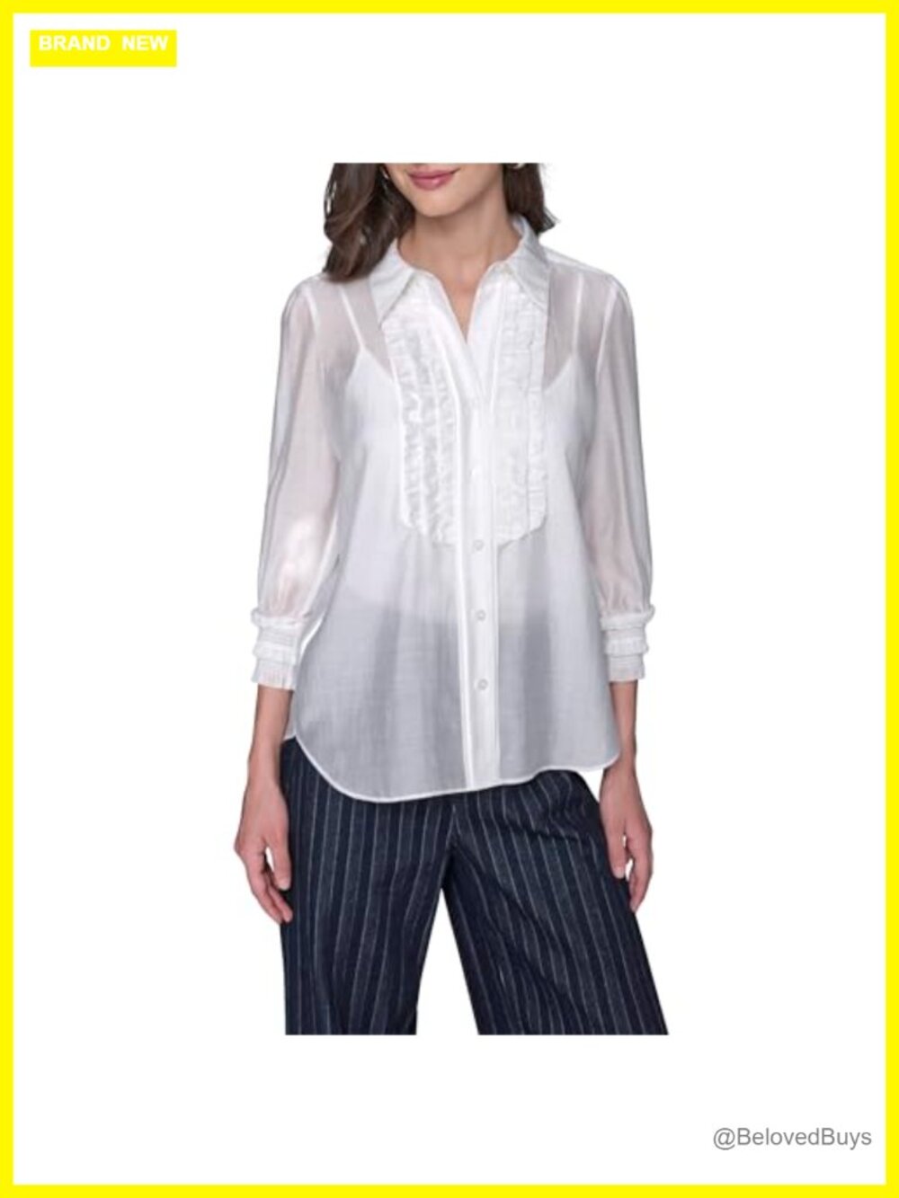 Women's Long Sleeve Ruffle Collar Blouse Button Down Shirt